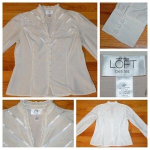 Women’s Ann Taylor LOFT off-white button-down blouse, size 8 petite (8P)